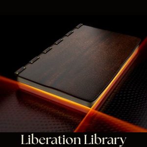 Bookshelf with a closed dark brown leather-bound book and warm glowing light creating an inviting biblical aesthetic.