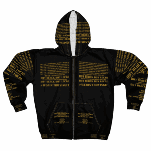 Premium Unisex Economic Resistance Zip-Up | Black Hoodie | Black with Old Gold Text