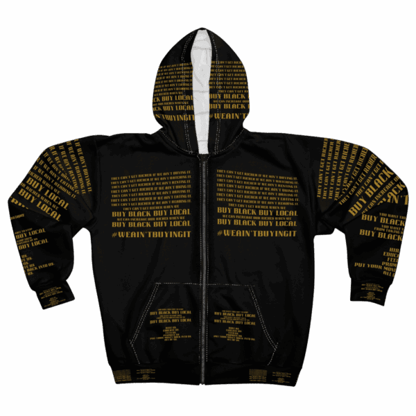 Premium Unisex Economic Resistance Zip-Up | Black Hoodie | Black with Old Gold Text