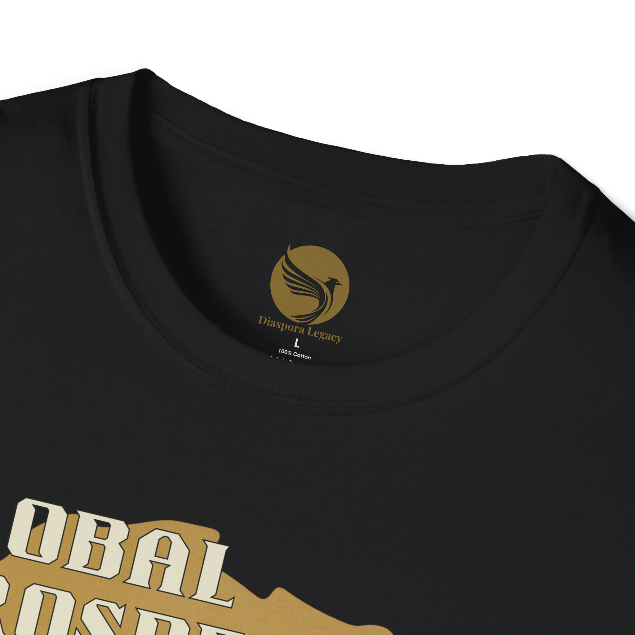 Africa Powered It |Black Front Collar Closeup View Africa Powered It Unisex Softstyle Movement T-Shirt