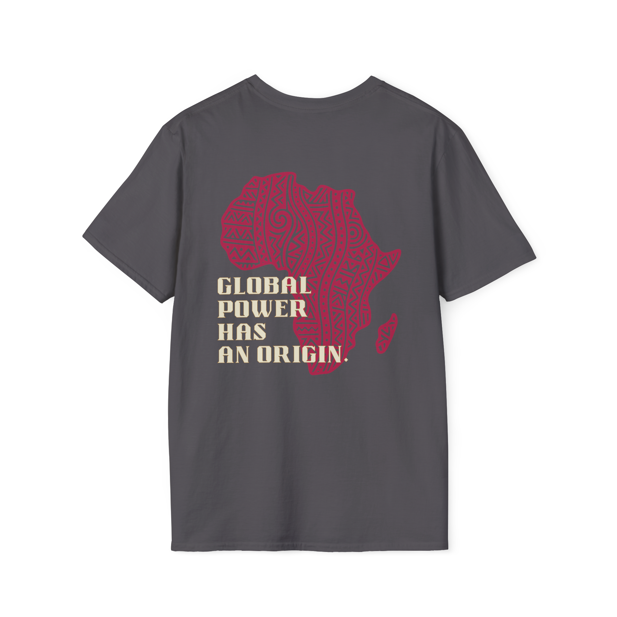 Africa Powered It |Charcoal Back View Africa Powered It Unisex Softstyle Movement T-Shirt