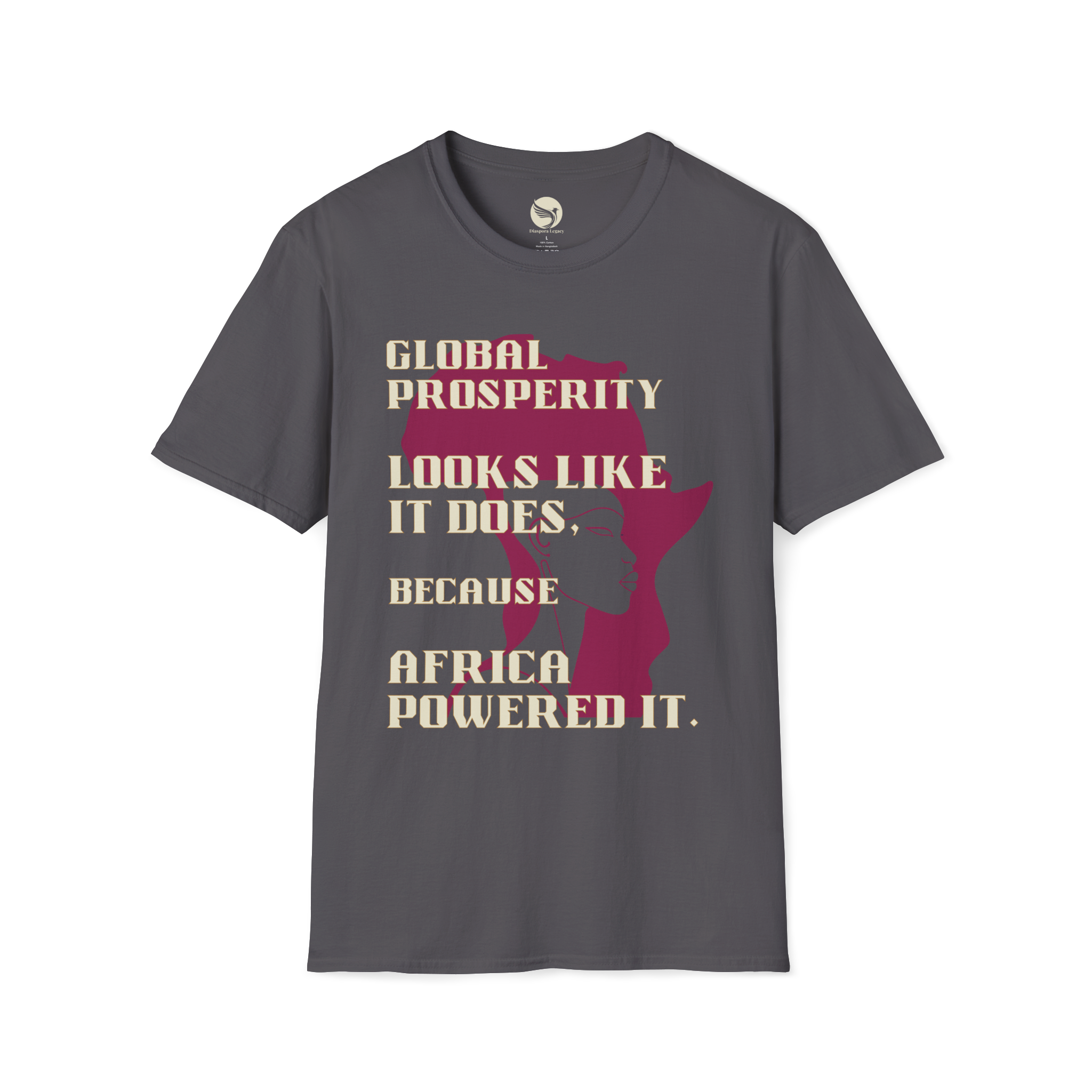 Africa Powered It |Charcoal Front View Africa Powered It Unisex Softstyle Movement T-Shirt
