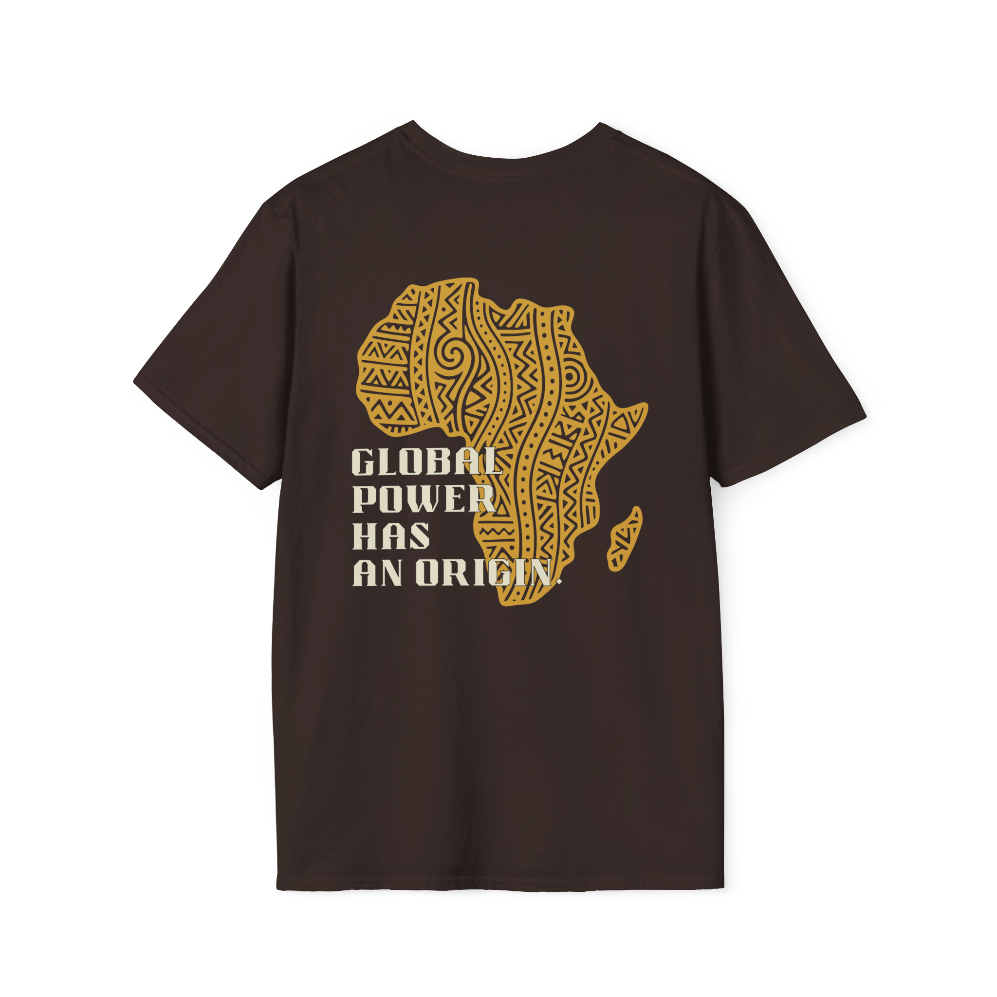 Africa Powered It |Dark Chocolate Back View Africa Powered It Unisex Softstyle Movement T-Shirt