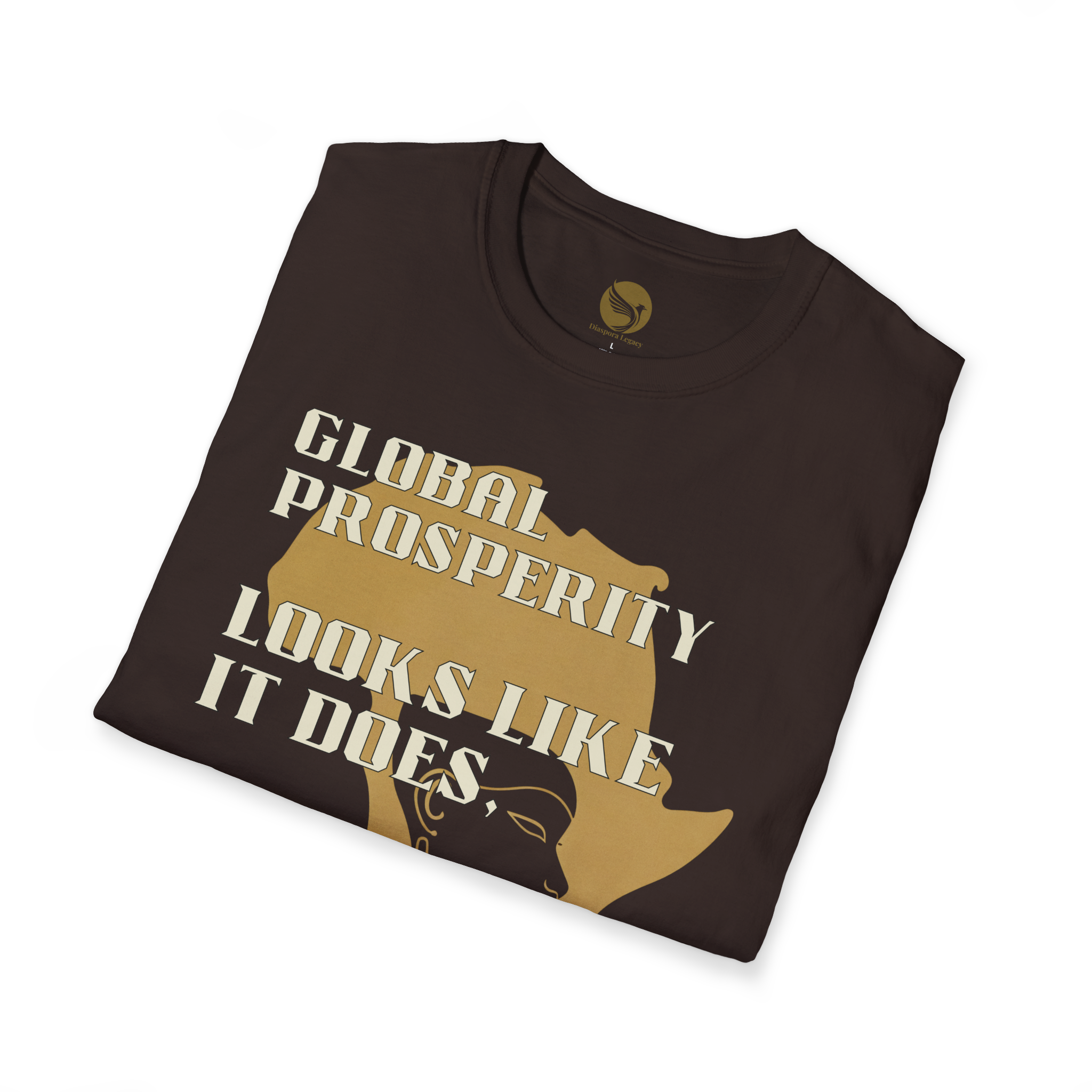 Africa Powered It |Dark Chocolate Folded View Africa Powered It Unisex Softstyle Movement T-Shirt