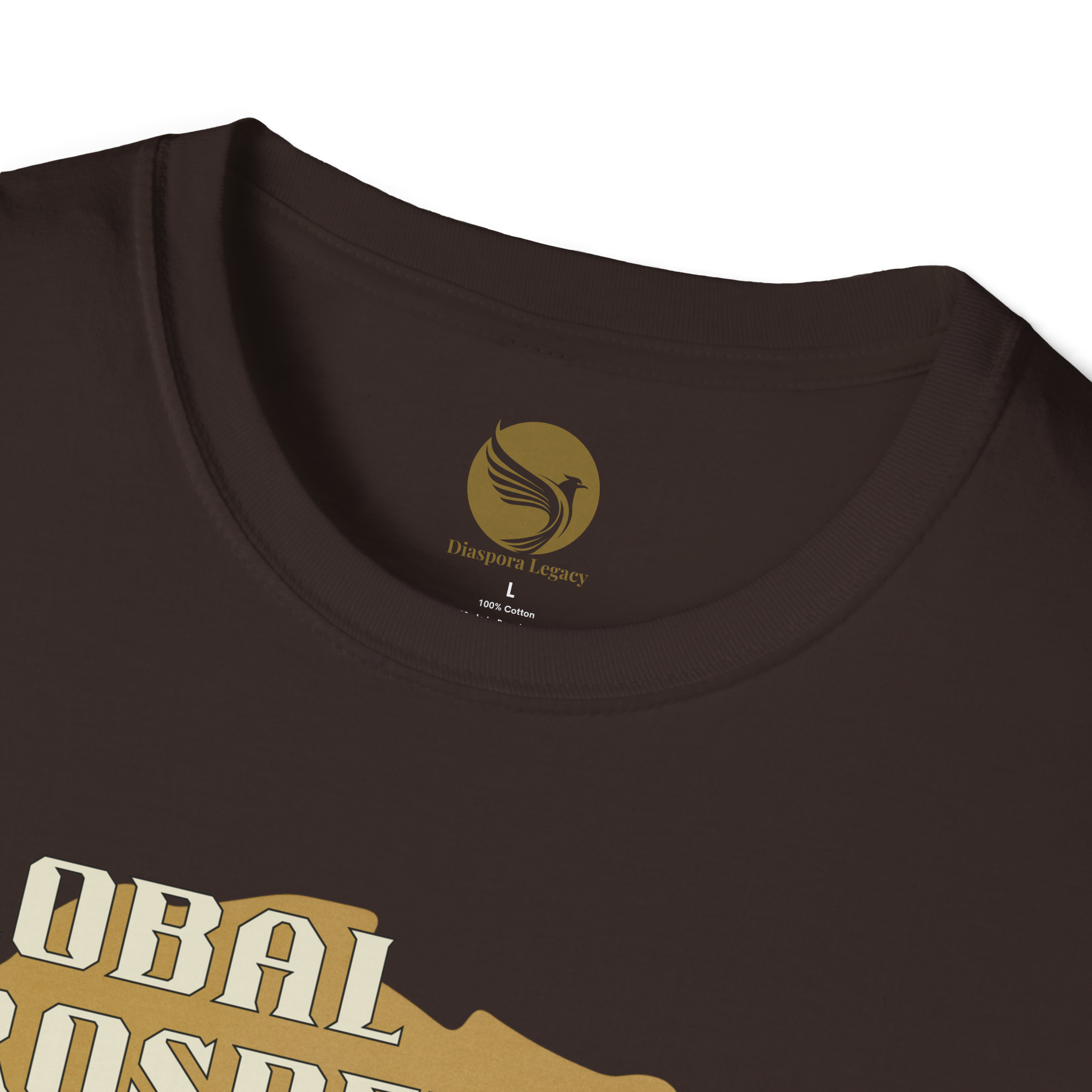 Africa Powered It |Dark Chocolate Front Collar Closeup View Africa Powered It Unisex Softstyle Movement T-Shirt