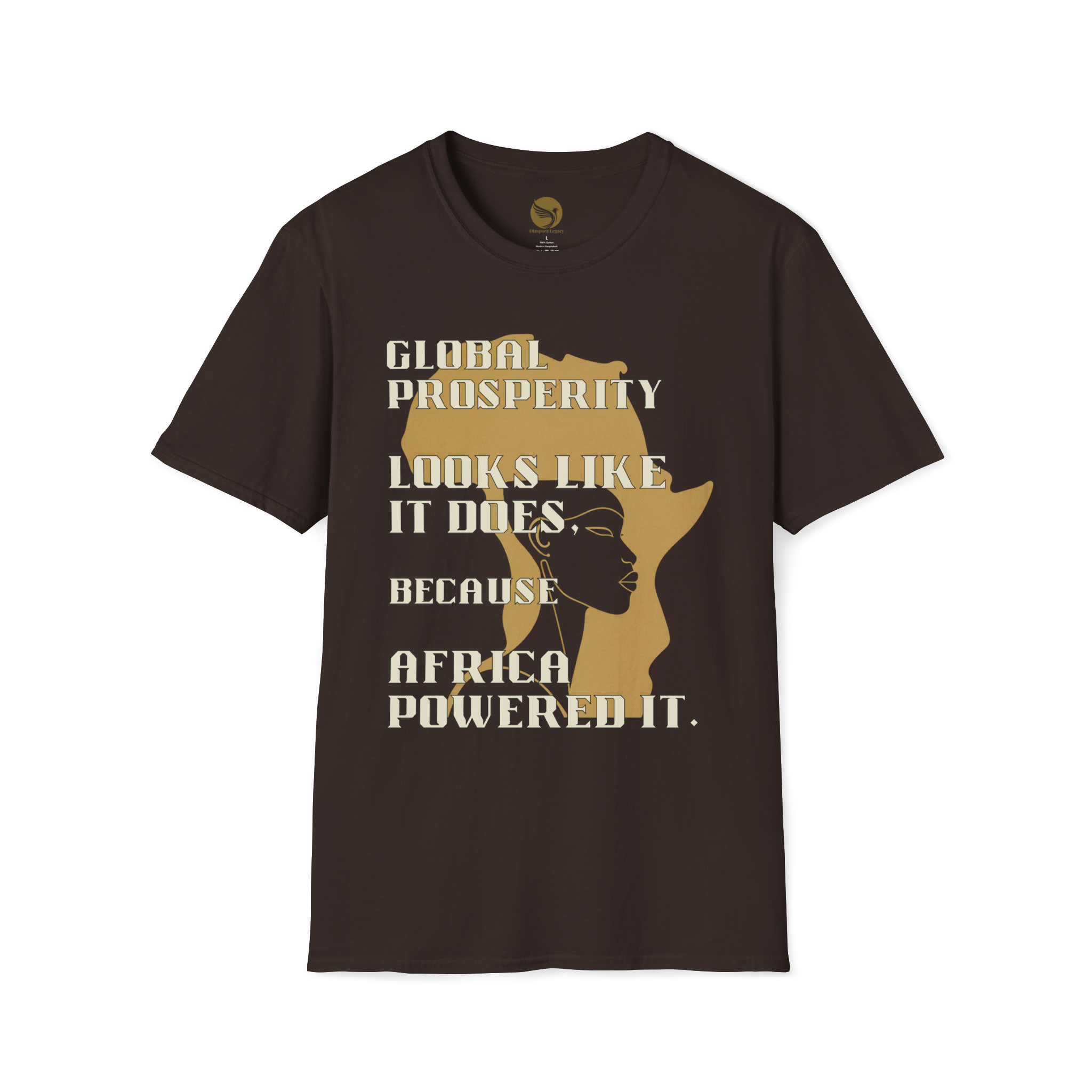 Africa Powered It |Dark Chocolate Front View Africa Powered It Unisex Softstyle Movement T-Shirt