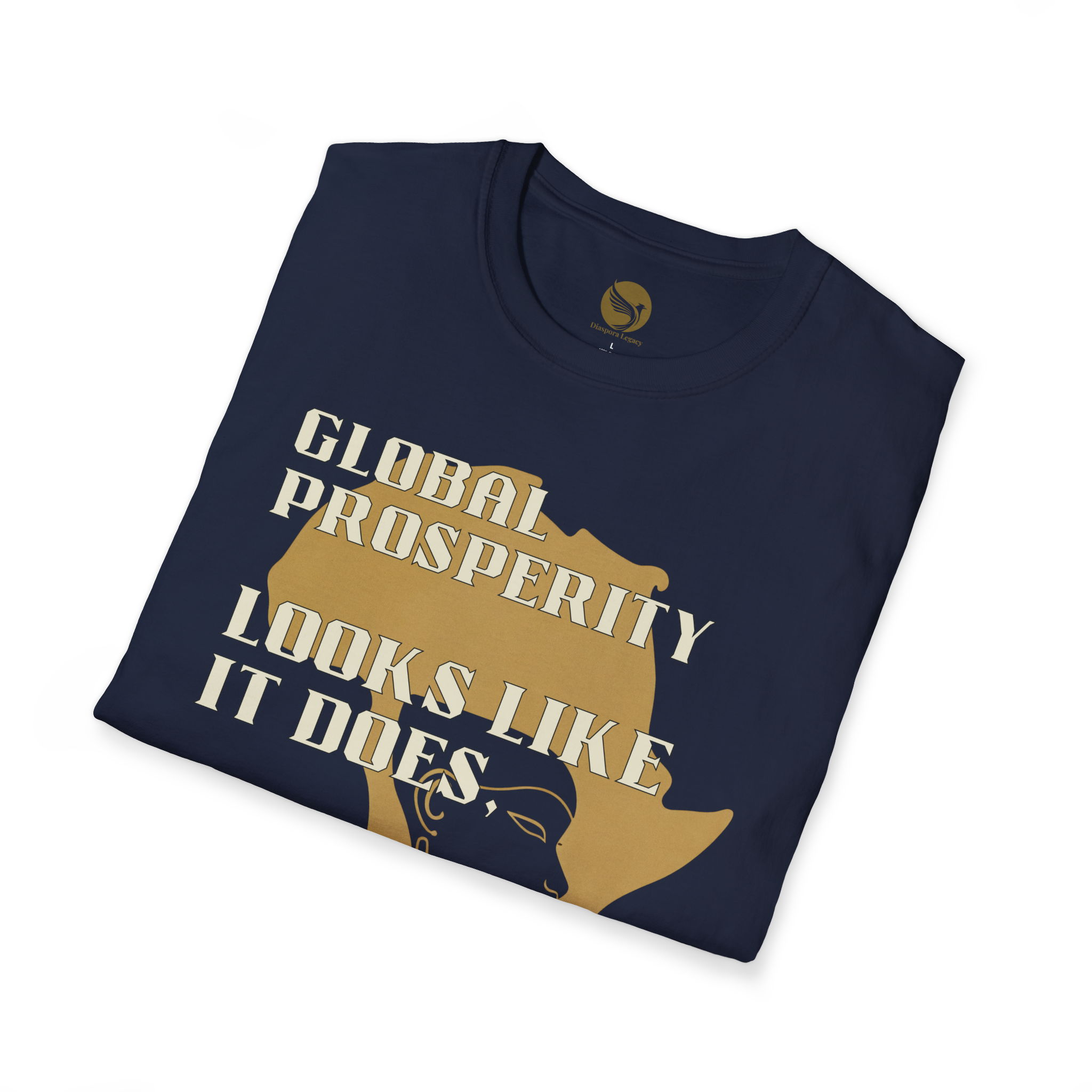 Africa Powered It |Navy Folded View Africa Powered It Unisex Softstyle Movement T-Shirt