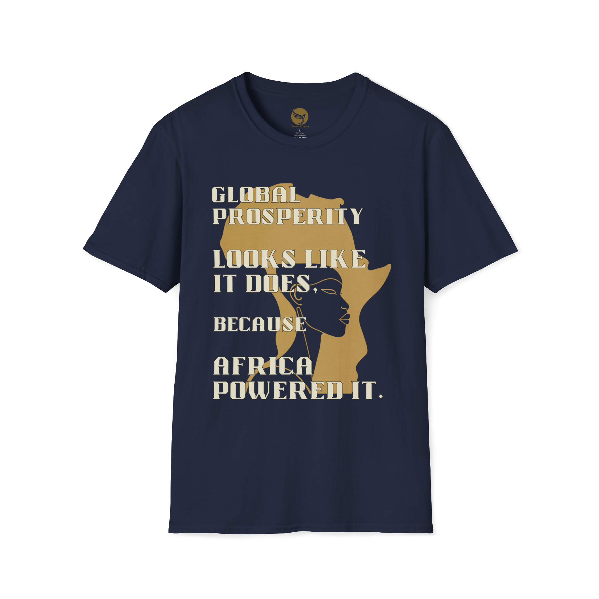 Africa Powered It |Navy Front View Africa Powered It Unisex Softstyle Movement T-Shirt