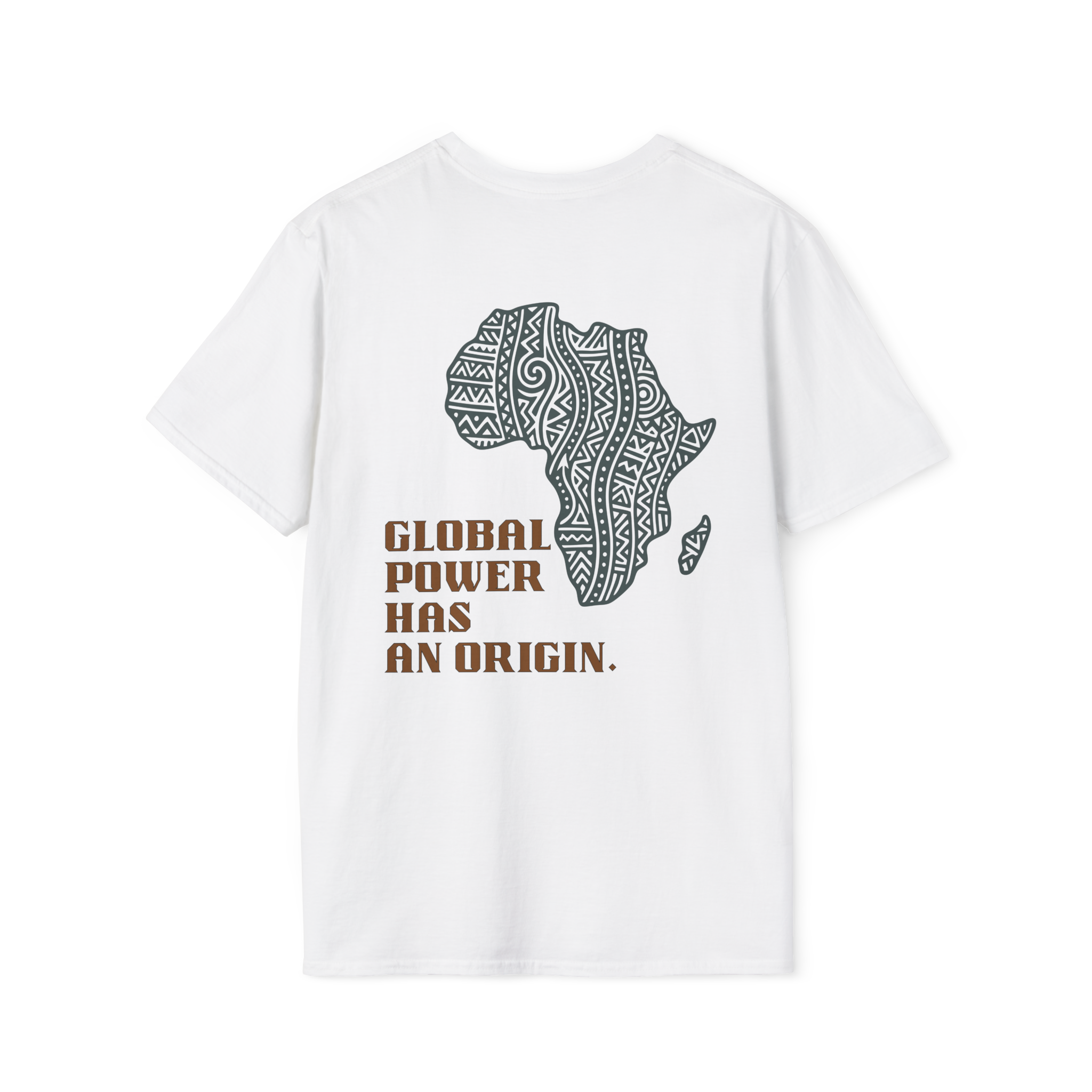 Africa Powered It |White Back View Africa Powered It Unisex Softstyle Movement T-Shirt