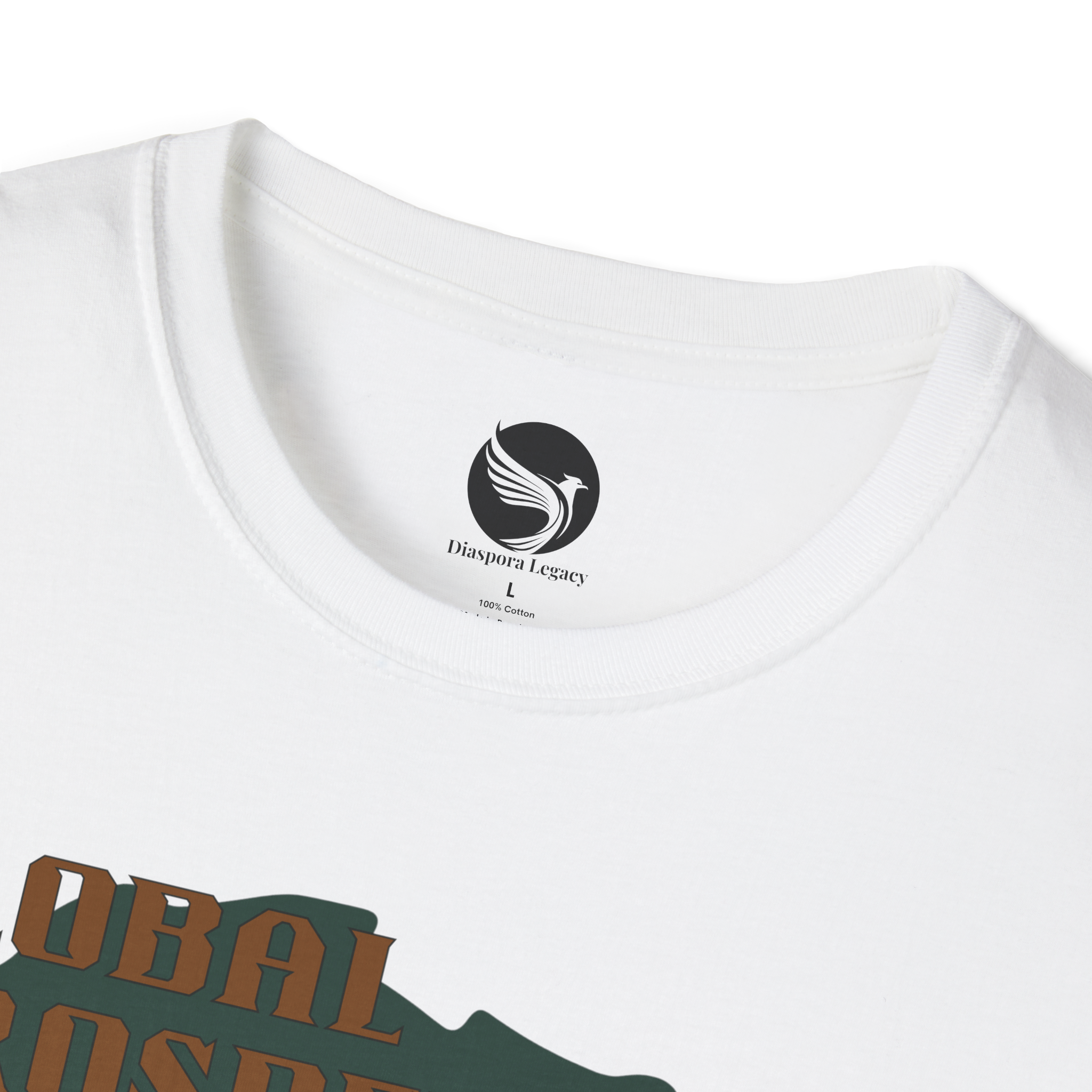 Africa Powered It |White Front Collar Closeup View Africa Powered It Unisex Softstyle Movement T-Shirt