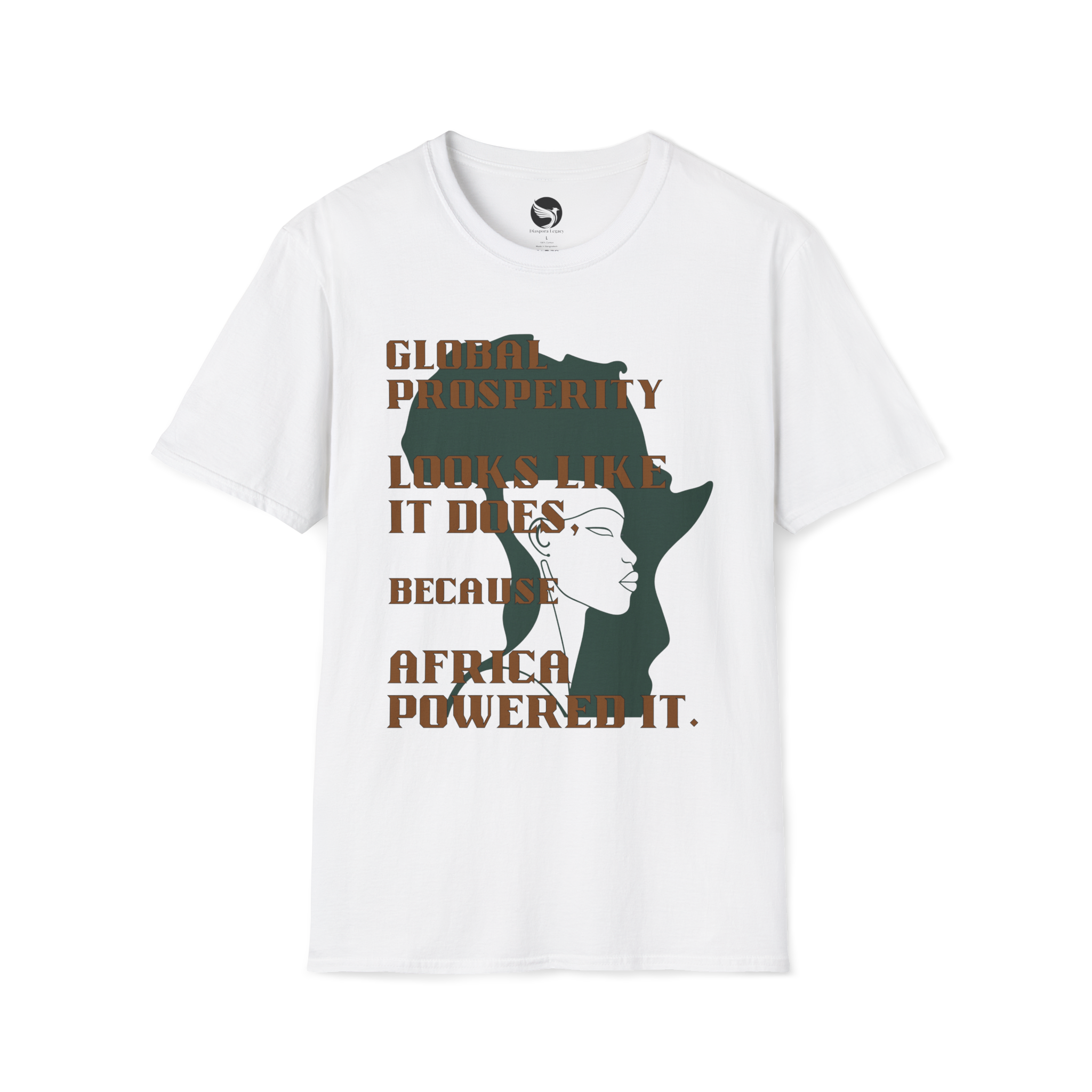 Africa Powered It | White Front View Africa Powered It Unisex Softstyle Movement T-Shirt